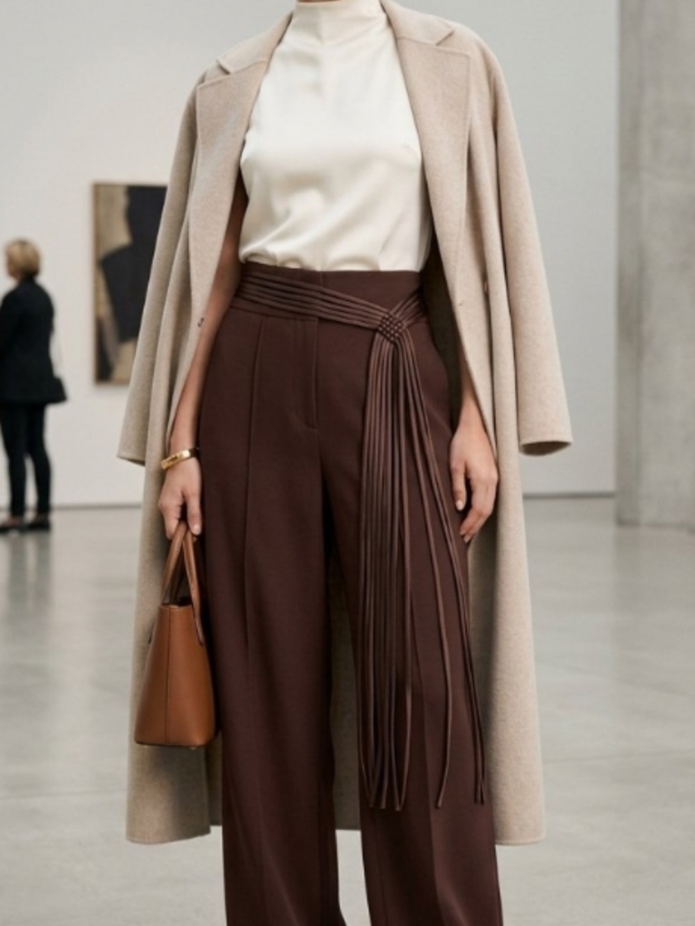 Sophisticated Cartise Brown Wide Leg Statement Fringe Dress Pants
